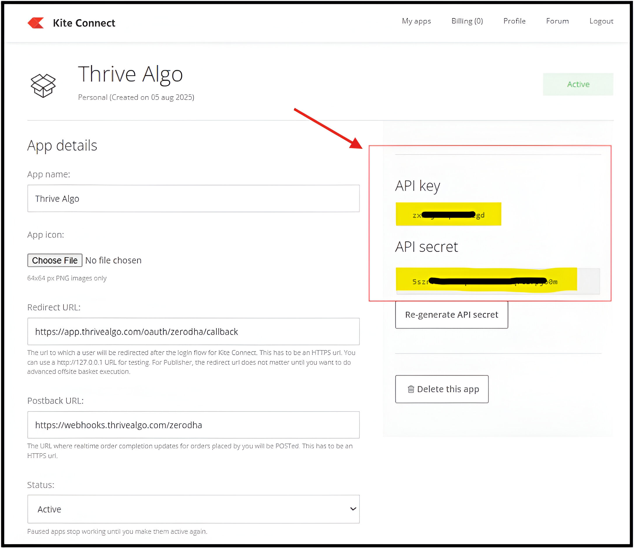 Zerodha Kite App Details with API Key and Secret